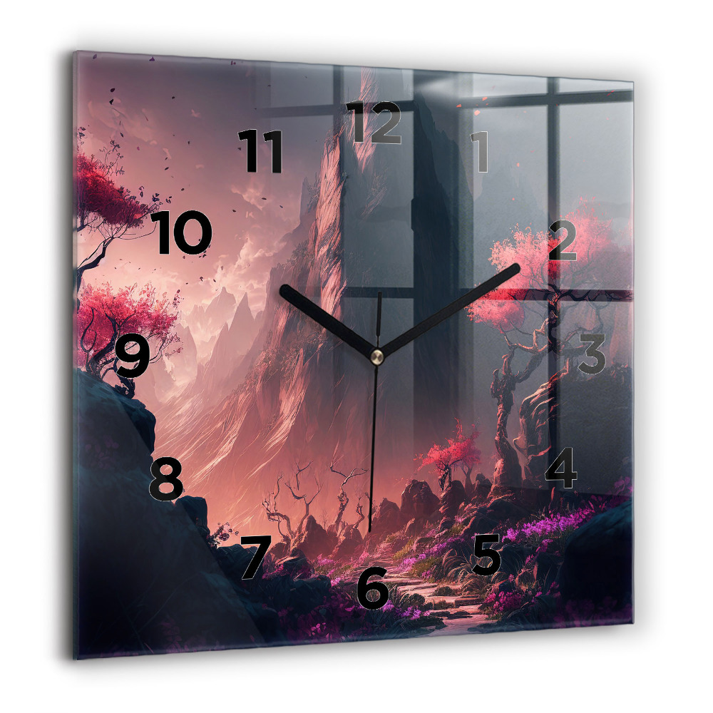 Pendule carrée en verre 60x60 cm Forêt et montagnes magiques