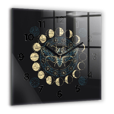 Horloge carrée en verre 60x60 cm Phases de la lune et insecte