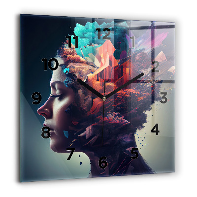 Pendule carrée en verre 60x60 cm Femme abstraite