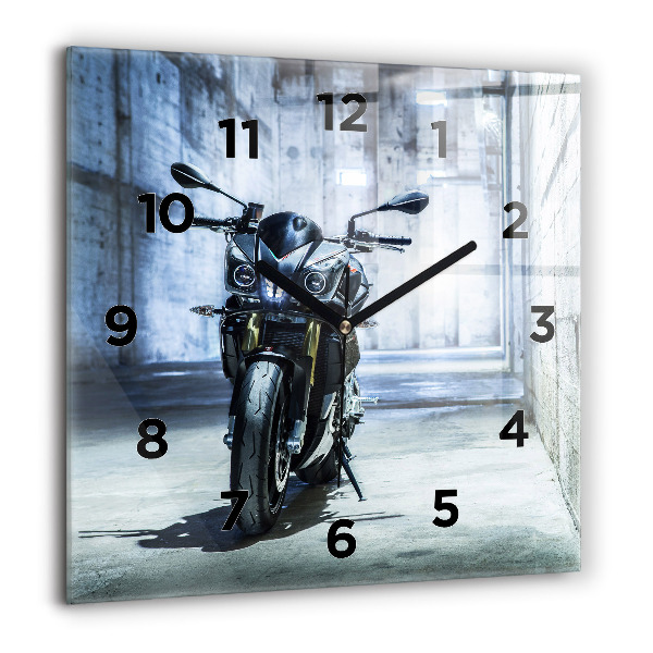 Horloge carrée en verre 60x60 cm Moto dans une ruelle