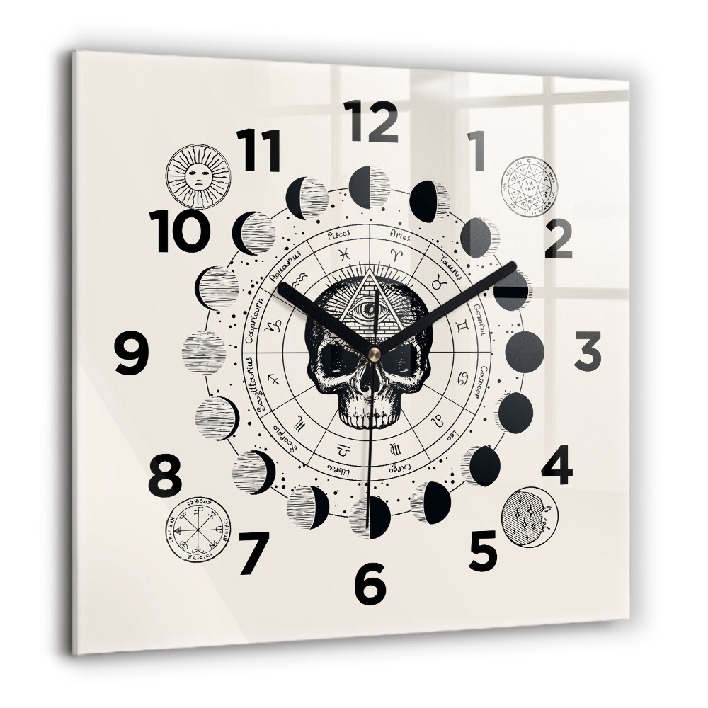 Horloge carrée en verre 60x60 cm Phases de la lune