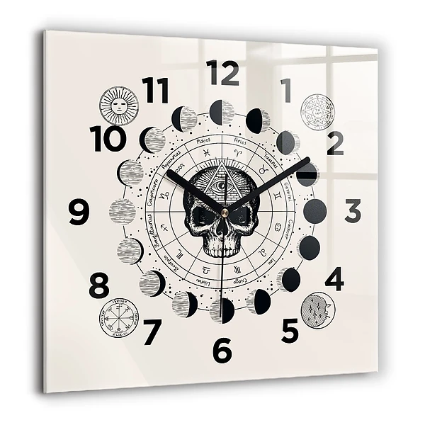 Horloge carrée en verre 60x60 cm Phases de la lune