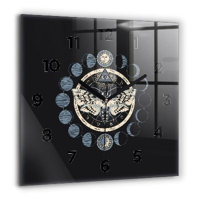 Horloge carrée en verre 60x60 cm Phases de la lune