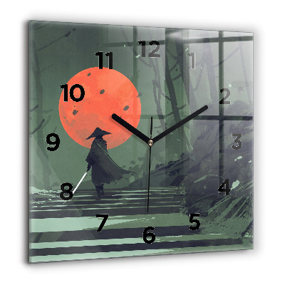 Horloge murale carrée 60x60 cm Samouraï dans la forêt
