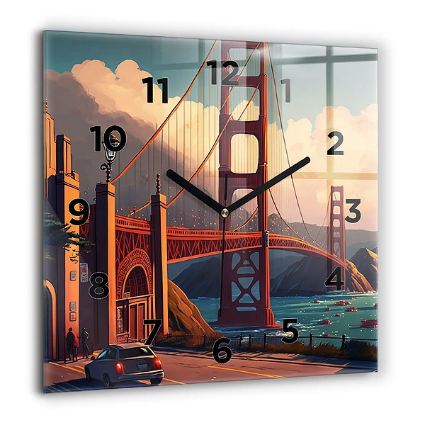 Horloge carrée en verre 60x60 cm Pont à San Francisco