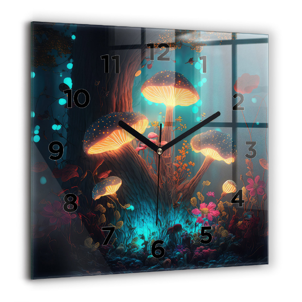 Horloge murale carrée 60x60 cm Forêt et champignons magiques