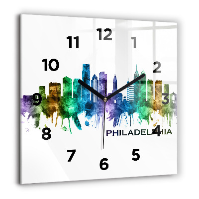 Horloge murale carrée 60x60 cm Philadelphie colorée
