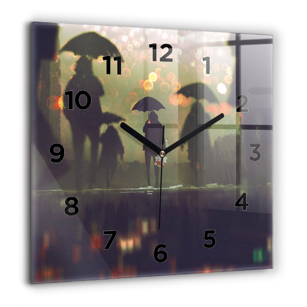 Pendule carrée en verre 60x60 cm Personnes avec des parapluies