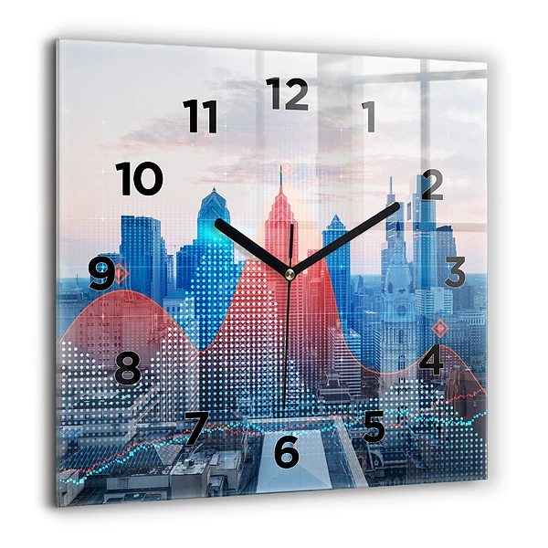Horloge carrée en verre 60x60 cm Gratte-ciel à Philadelphie