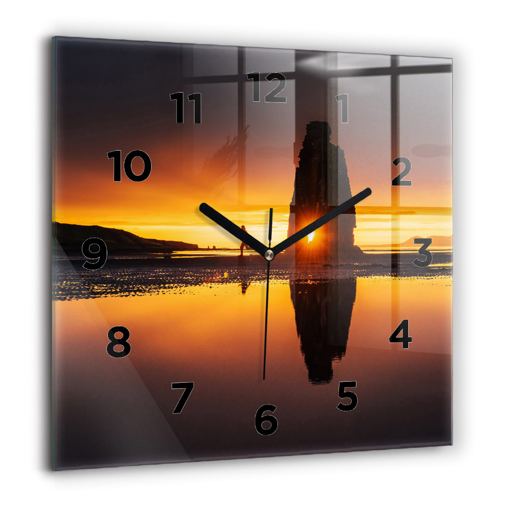 Pendule carrée en verre 60x60 cm Coureur et coucher de soleil