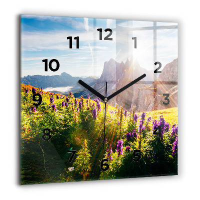 Horloge carrée en verre 60x60 cm Prairie de lavande