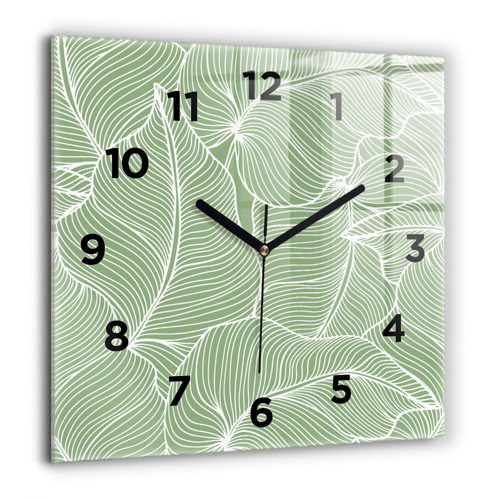 Pendule carrée en verre 60x60 cm Motif de feuilles dans la nature