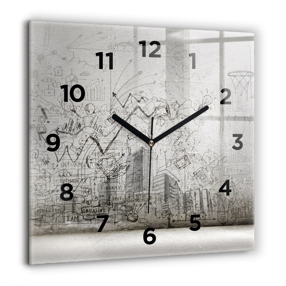 Horloge murale carrée 60x60 cm Croquis d'une ville