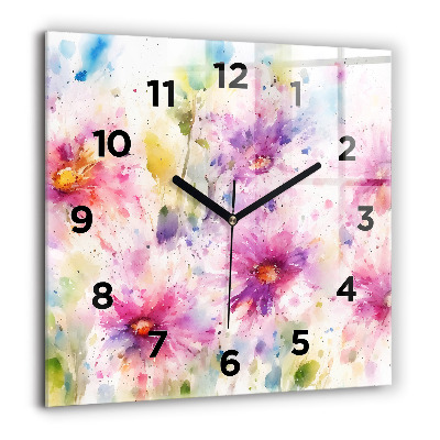 Horloge carrée en verre 60x60 cm Fleurs peintes