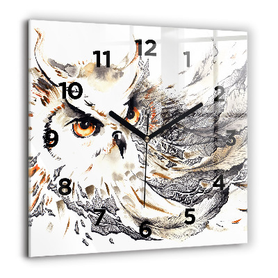 Horloge murale carrée 60x60 cm Hibou symbole de sagesse