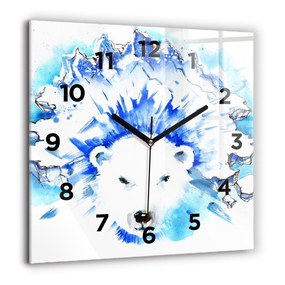 Horloge carrée en verre 60x60 cm Ours sur fond de glace