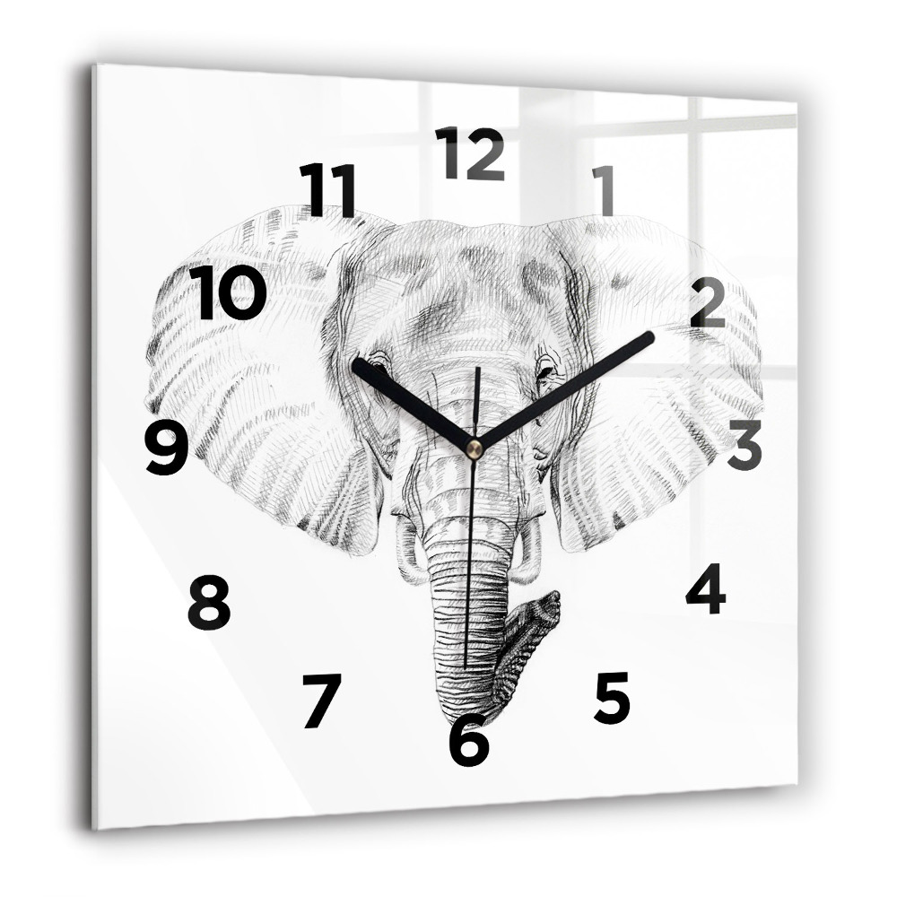 Horloge murale carrée 60x60 cm Tête d'éléphant graphique