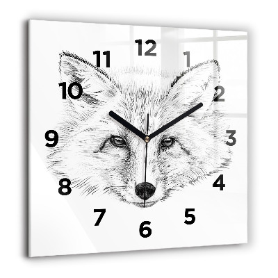 Horloge carrée en verre 60x60 cm Tête de renard graphique