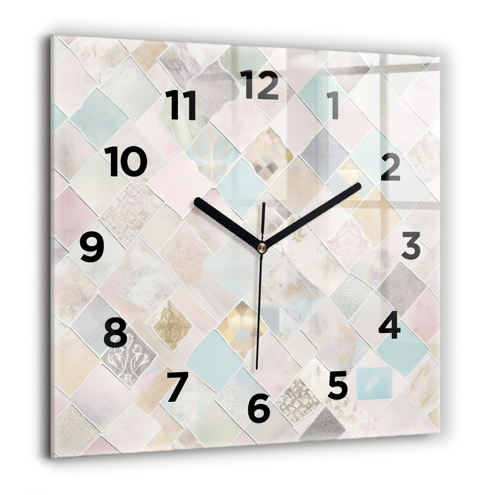 Horloge carrée en verre 60x60 cm Tuiles colorées