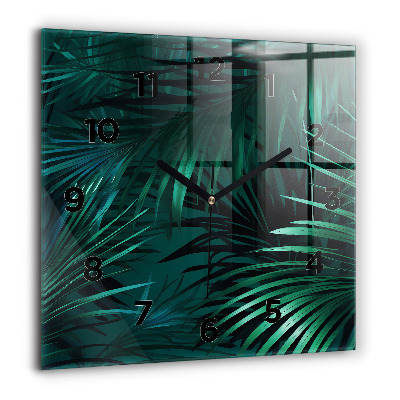Horloge carrée en verre 60x60 cm Feuilles tropicales