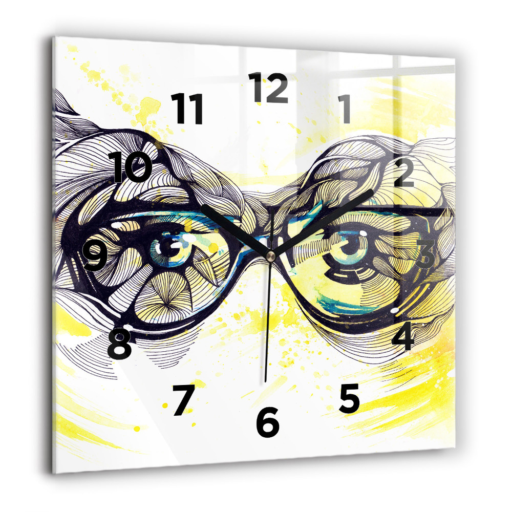 Horloge carrée en verre 60x60 cm Yeux dans des lunettes