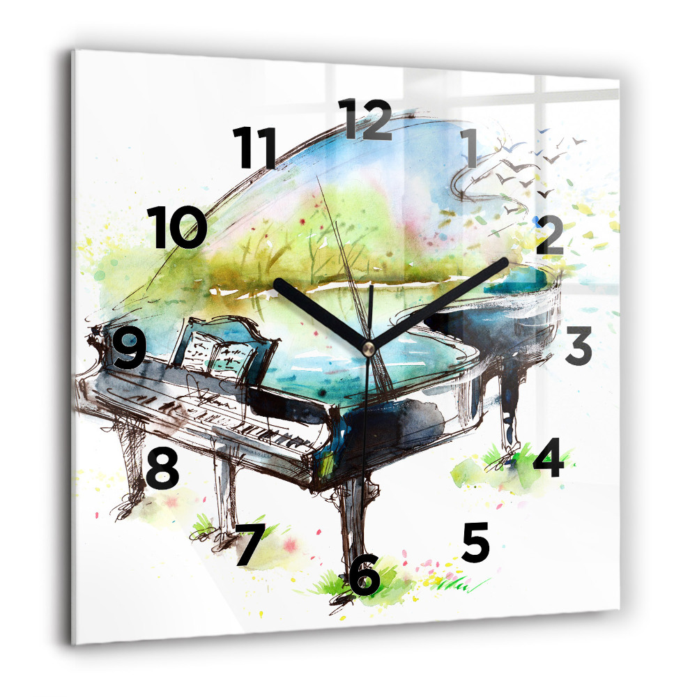 Horloge carrée en verre 60x60 cm Illustration des 4 saisons