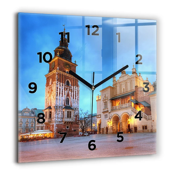 Pendule carrée en verre 60x60 cm Place du marché principal à Cracovie