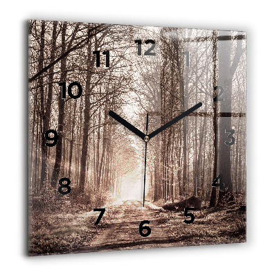 Horloge murale carrée 60x60 cm Sentier forestier en sépia