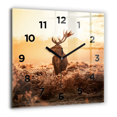 Horloge carrée en verre 60x60 cm Cerf au lever du soleil