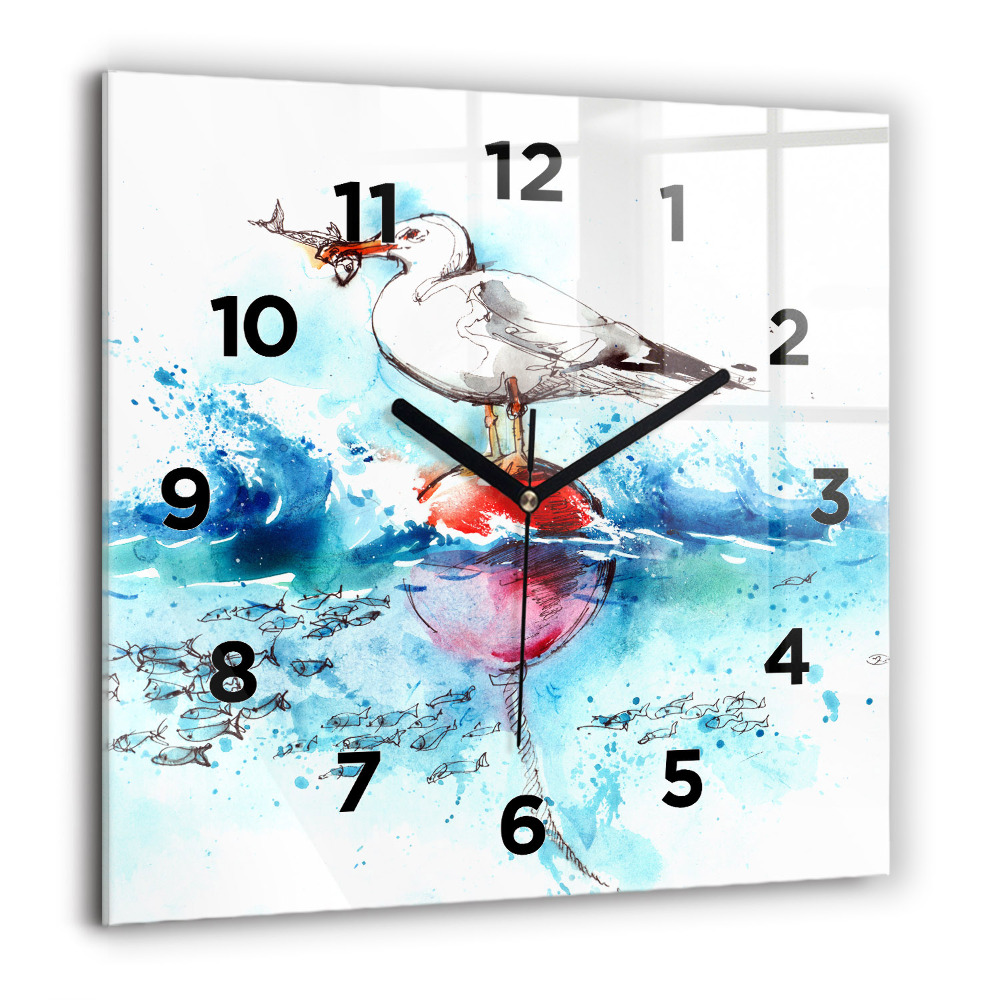 Horloge murale carrée 60x60 cm Mouette peinte
