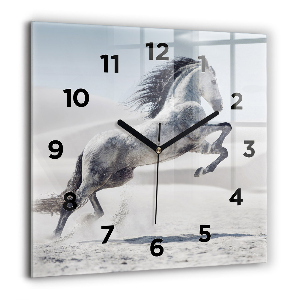 Horloge murale carrée 60x60 cm Cheval blanc au galop