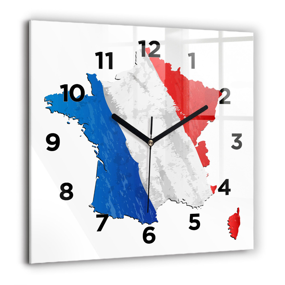 Horloge carrée en verre 60x60 cm Drapeau de la France