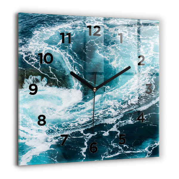 Horloge carrée en verre 60x60 cm Vagues écumantes et tourbillonnantes