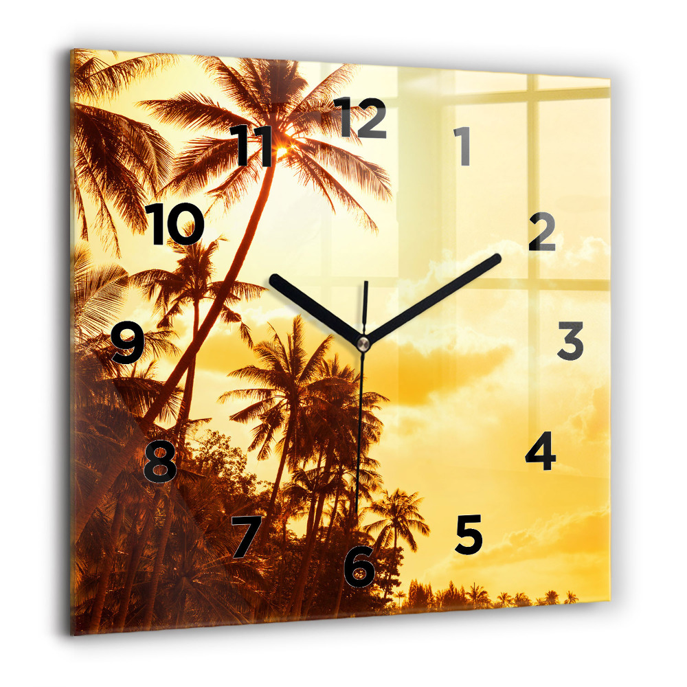 Horloge murale carrée 60x60 cm Palmiers ensoleillés