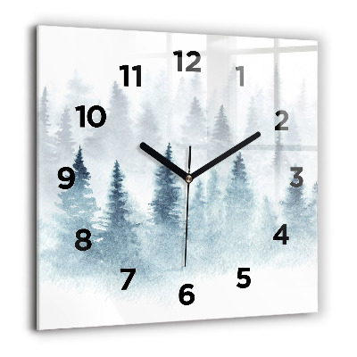 Horloge carrée en verre 60x60 cm Forêt d'hiver