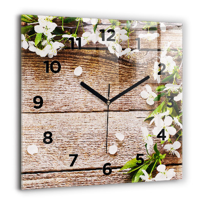 Horloge murale carrée 60x60 cm Fleurs sur bois
