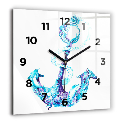 Horloge carrée en verre 60x60 cm Ancre de mer