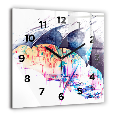 Horloge murale carrée 60x60 cm Parapluie et ville