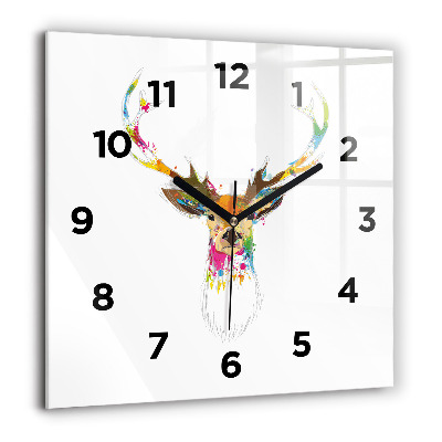 Horloge murale carrée 60x60 cm Tête de cerf colorée