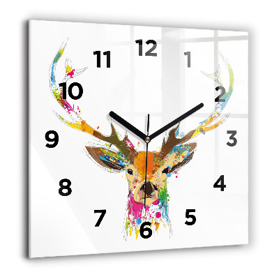 Horloge carrée en verre 60x60 cm Tête de cerf colorée
