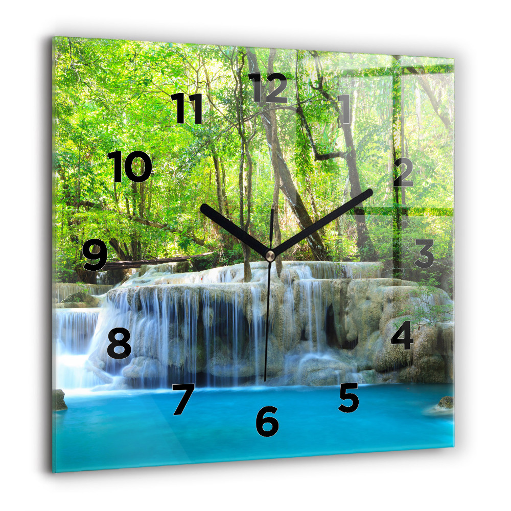 Pendule carrée en verre 60x60 cm Chute d'eau dans la forêt