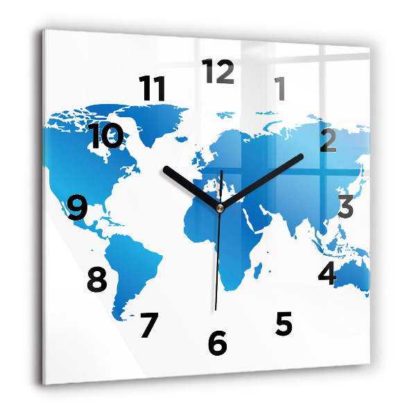 Horloge murale carrée 60x60 cm Carte du monde