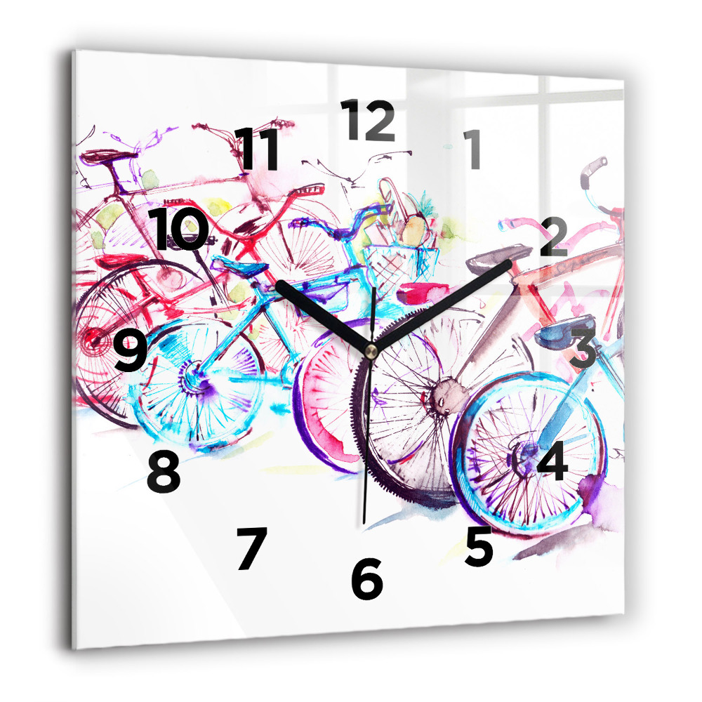 Pendule carrée en verre 60x60 cm Vélos de ville colorés