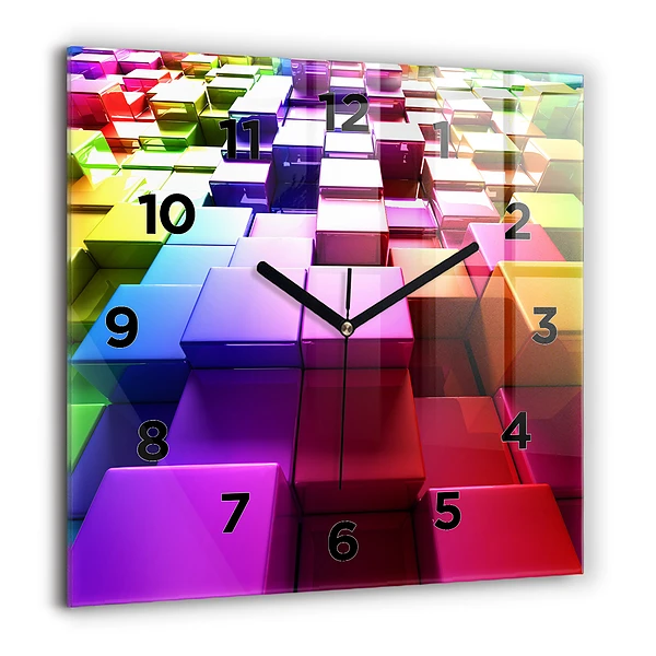 Horloge carrée en verre 60x60 cm Cubes colorés