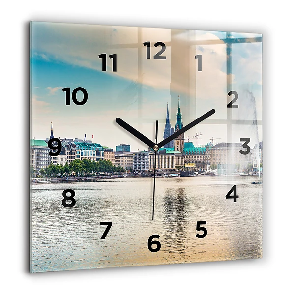 Pendule carrée en verre 60x60 cm Binnenalster à Hambourg