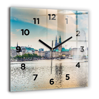Pendule carrée en verre 60x60 cm Binnenalster à Hambourg