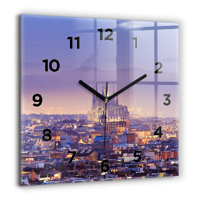 Horloge carrée en verre 60x60 cm Vue de Barcelone