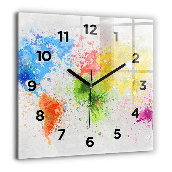 Horloge carrée en verre 60x60 cm Carte du monde sur papier
