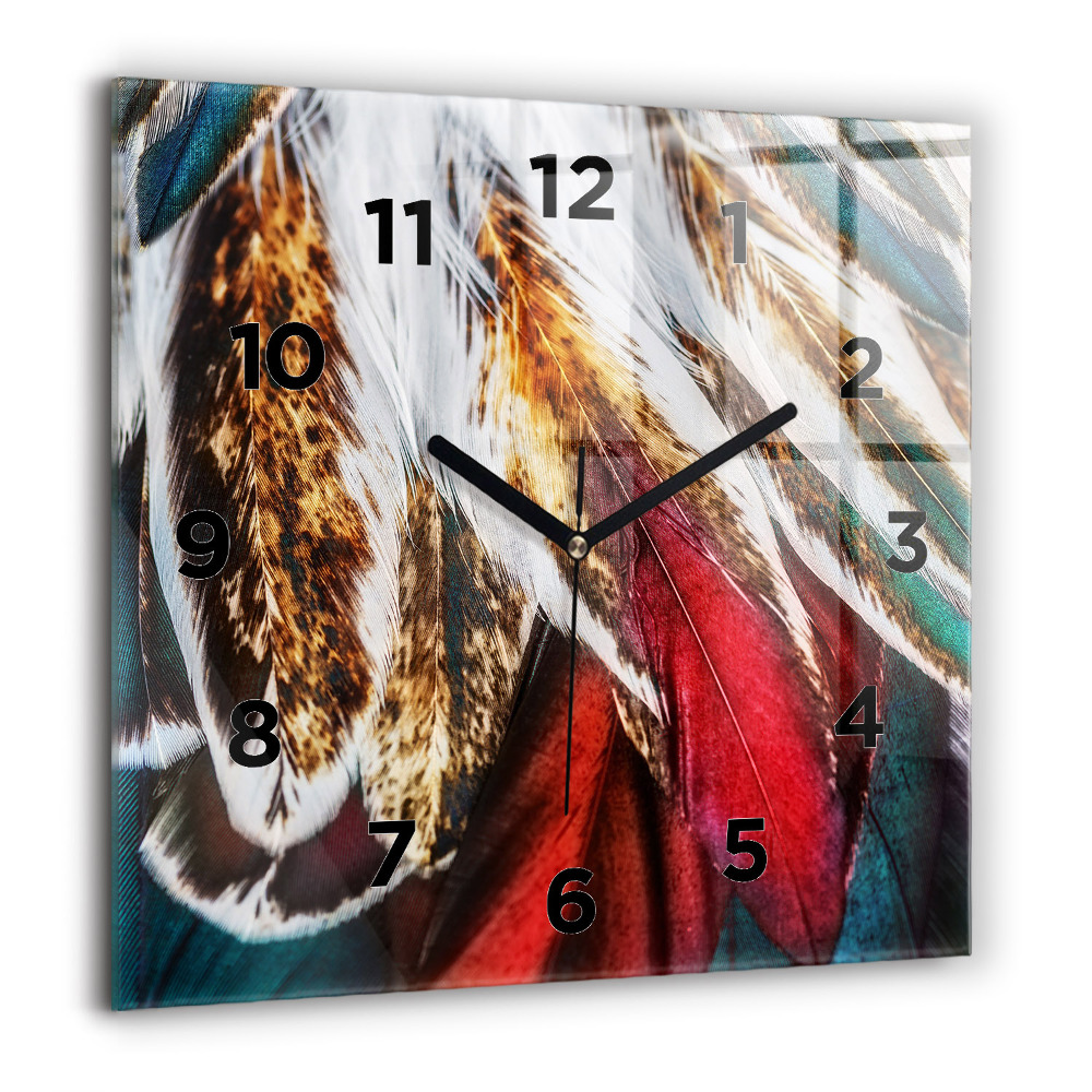 Horloge murale carrée 60x60 cm Plumes brun clair d'un oiseau