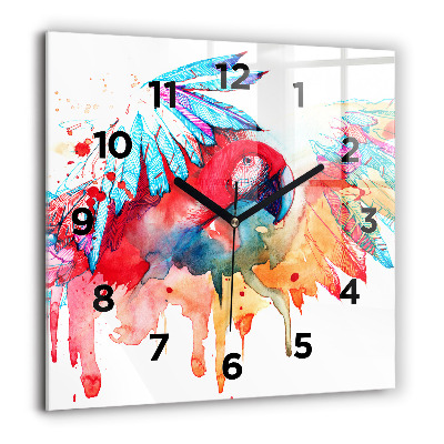 Horloge carrée en verre 60x60 cm Perroquet rouge coloré